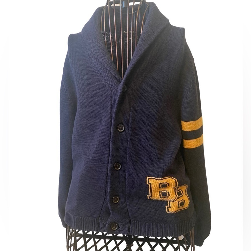 Brooks Brothers Navy and Yellow Shawl neck cardigan